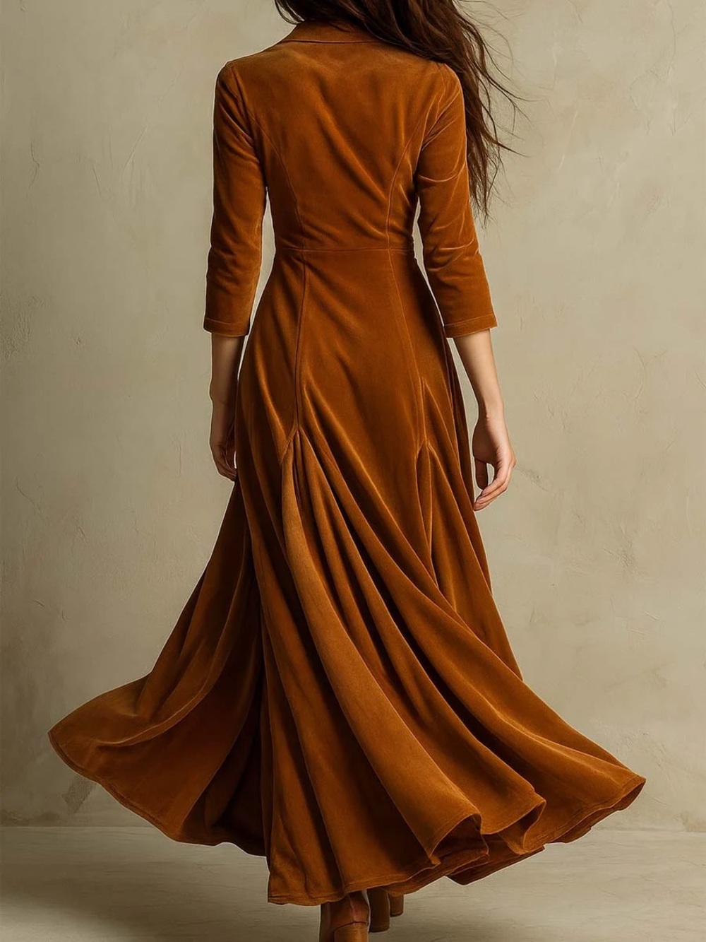 70’s Style Velvet Maxi Dress in Burnt Copper - Picture 2 of 3